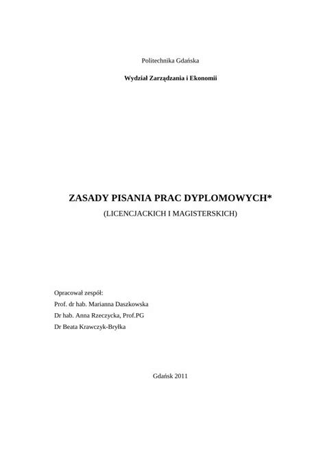 Pdf Zasady Pisania Prac Dyplomowych Strona G Wnakza Pliki Pg Pdf