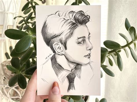 Traje BTS Jeon Jungkook Dibujo a lápiz A6 Art Print Kpop Etsy México