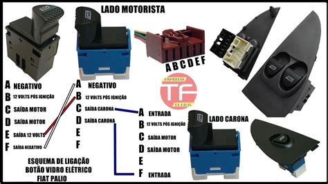 Esquema de ligação do interruptor de vidro elétrico Fiat Palio Strada