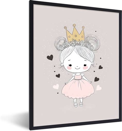 Fotolijst Incl Poster Prinses Meisjes Hartjes Kroon Roze