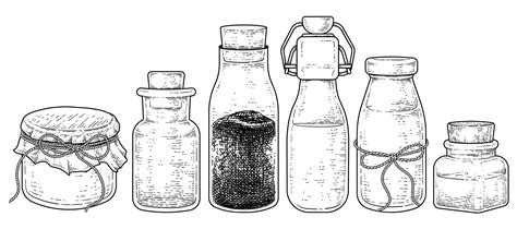 Vintage Variety Of Bottle Glass With Cork Stopper Collection Hand Drawn Sketch Vector