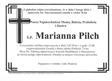 Nekrolog Marianna Pilch Informacje Pogrzebowe Powiat Olkusz