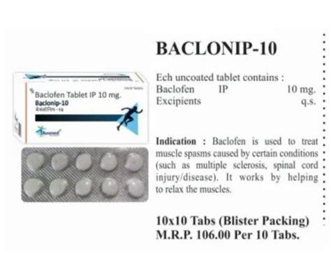 Baclofen 10 Mg Tablet Packaging Size 10x10 At Best Price In Pathankot