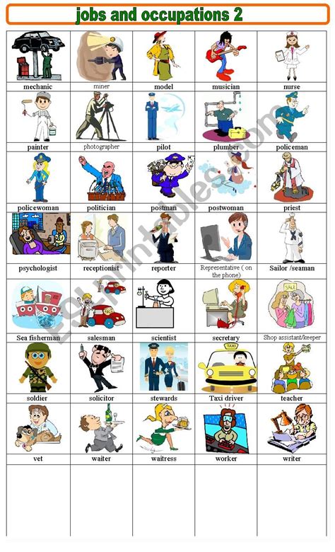 JOBS AND OCCUPATIONS 2 ESL Worksheet By Spied D Aignel