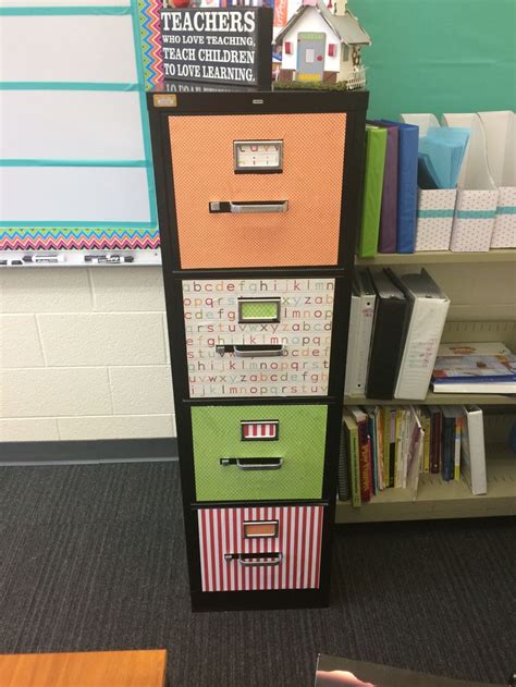 Easy File Cabinet Make Over For My Classroom Using Scrapbook Paper