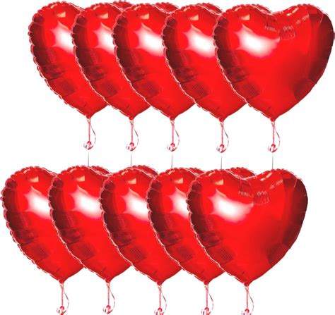 10 Pc Red Heart Shape Balloons 18 In Mylar Heart Balloons