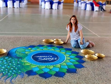 Peacock Theme Rangoli | Big rangoli designs, Rangoli designs for ...