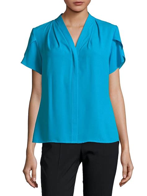 Calvin Klein Flutter Sleeve V Neck Top Fashion Clothes Women V Neck