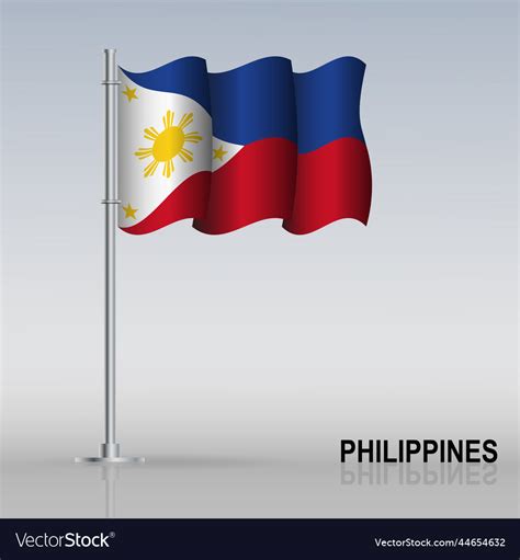 Flag Of Philippines Flying On A Flagpole Stands Vector Image