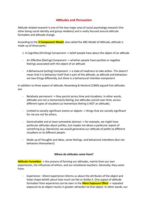 Social Psychology Lecture 2 Attitudes And Persuasion Attitudes