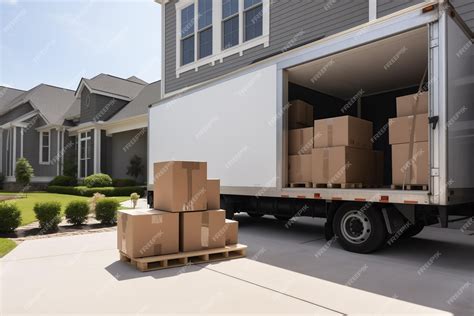 Premium Photo Large White Moving Truck Unloading Boxes During A Move