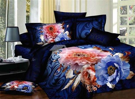 Amazing Pink And Blue Flower Print 4 Piece 3d Duvet Cover Sets