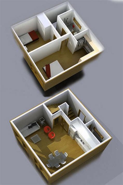 Casa de 6x6 de dos pisos con dos habitaciones cada ambiente detallada