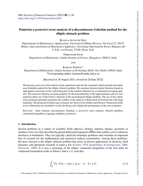 Pdf Pointwise A Posteriori Error Analysis Of A Discontinuous Galerkin