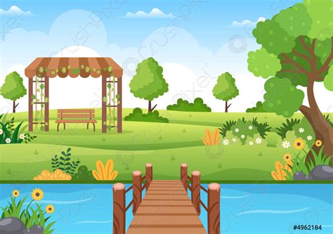 Hermoso jardín dibujos animados ilustración de fondo con - vector de ...