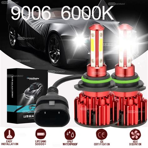 4 Sides Combo 9006 HB4 LED Headlight Bulbs High Low Beam Super Bright