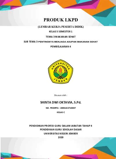 Produk Lkpd Lembar Kerja Peserta Didik Kelas 5 Semester 1 Tema 3 Makanan Sehat Sub Tema 3