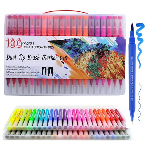 Colors Watercolor Dual Tip Brush Marker Pen Fineliner Art Brush Pen