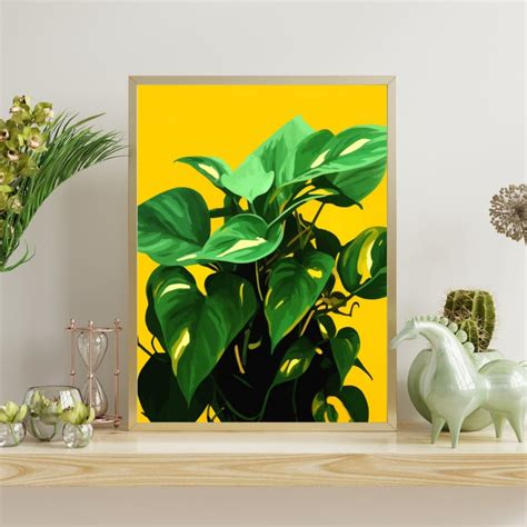 Vibrant Golden Pothos Pop Art Minimalist Modern Plant Print Lively Botanical Wall Decor Indoor