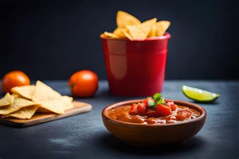 Premium AI Image | a bowl of salsa with chips and a bowl of chips.