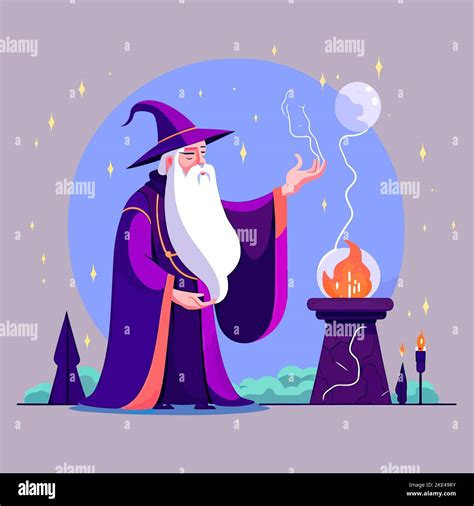 A Colourful Illustration Of A Wizard Casting A Magic Spell Stock Vector