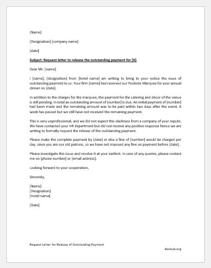 request letter  release  outstanding payment