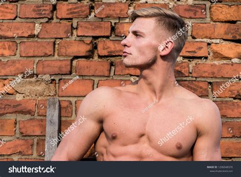 Man Muscular Chest Naked Torso Stand Stock Photo Edit Now