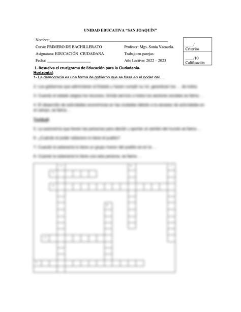 Solution Actividades Crucigrama Educaci N Para La Ciudadan A Studypool