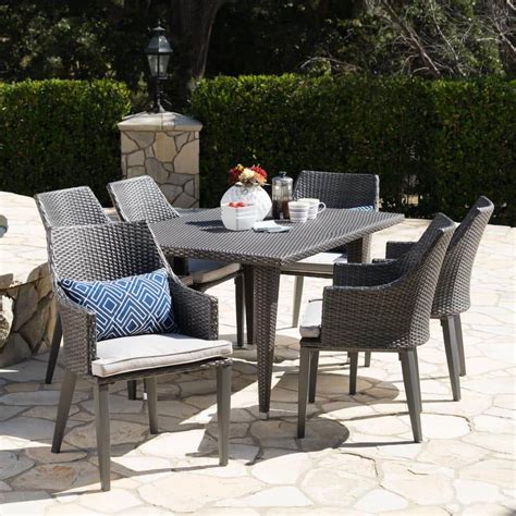 Noble House Lenox In Grey Piece Metal Rectangular Outdoor Dining