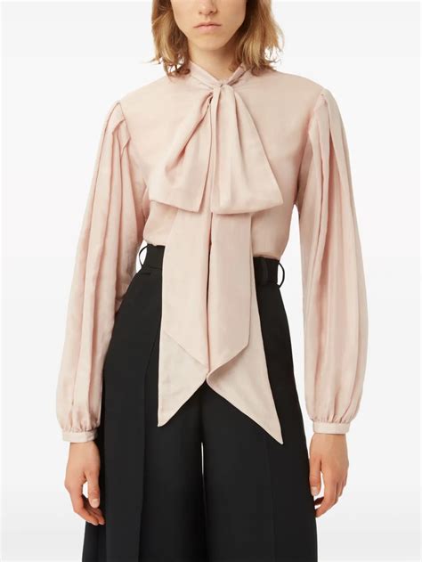 Nina Ricci Pussy Bow Collar Silk Cotton Shirt Smart Closet