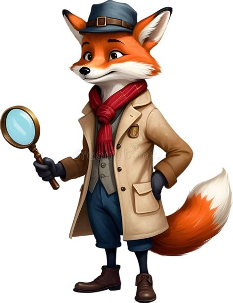 A Friendly Red Fox Wearing A Detective Hat And Scarf Stock Photo