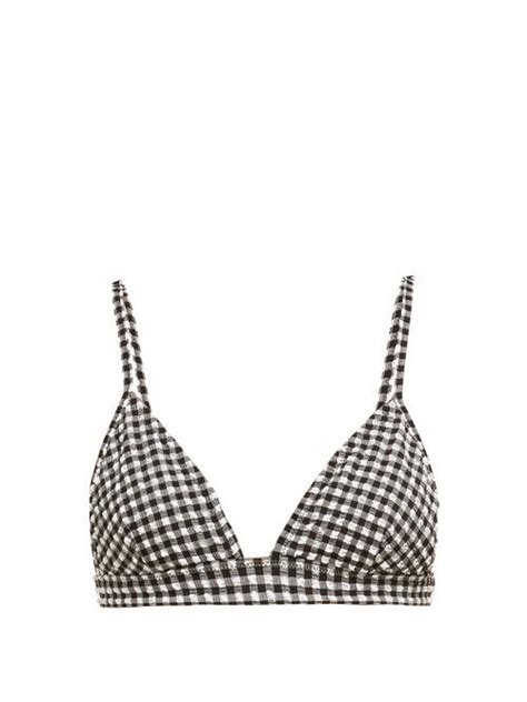 Buy GANNI Gingham Checked Triangle Bikini Top Black At 60 Off Editorialist