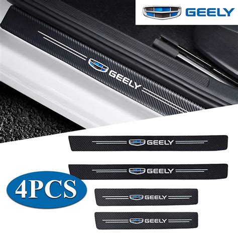 Pcs Geely Emblem Logo Sticker Car Door Sill Plate Carbon Fiber For