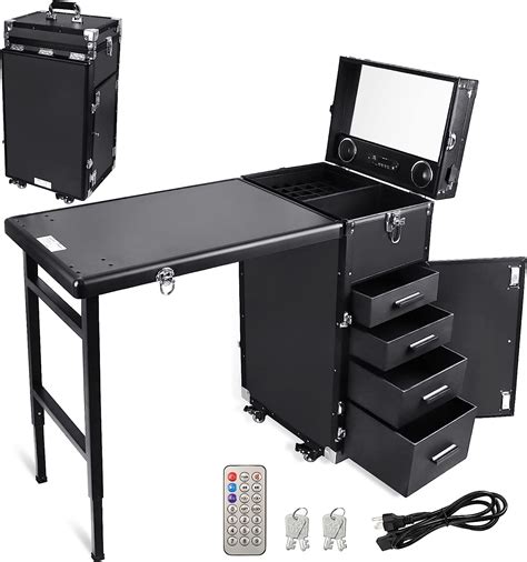 EBANKU Valise Maquillage à roulettes Table de Manucure Pliable Bureau