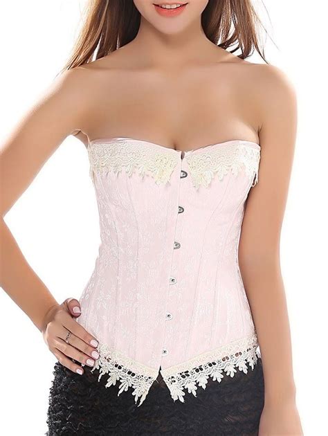 41 Off 2021 Strapless Lace Trim Lace Up Bridal Corset Top In Shallow Pink Dresslily