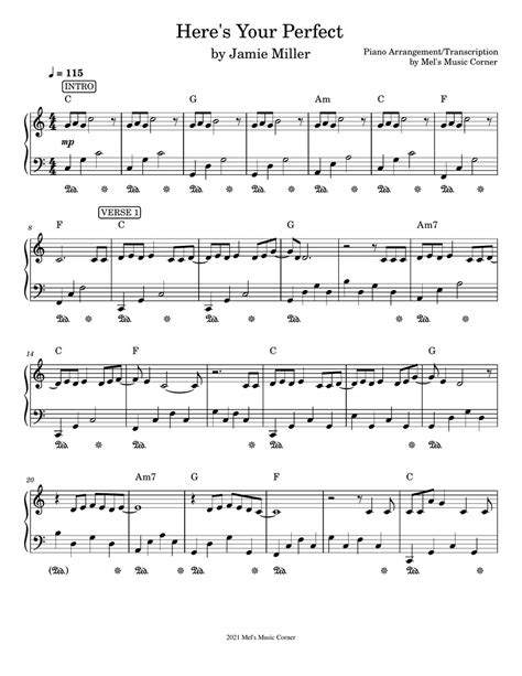 Jamie Miller Heres Your Perfect Piano Sheet Music Partition Musicale By Mels Music Corner