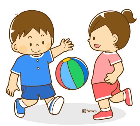 お友達とボール遊びをする男の子のイラスト（ソフト）