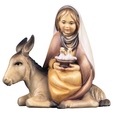 Girl With Doves On Donkey Cm Inch Hand Painted Comet Nativity