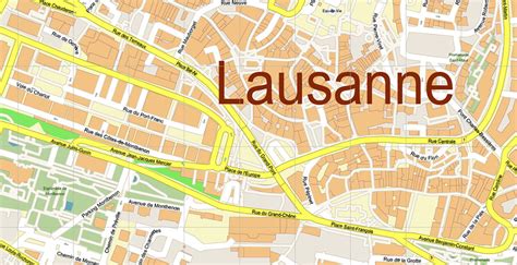 Lausanne Switzerland Pdf Vector Map Accurate High Detailed City Plan Editable Adobe Pdf Street