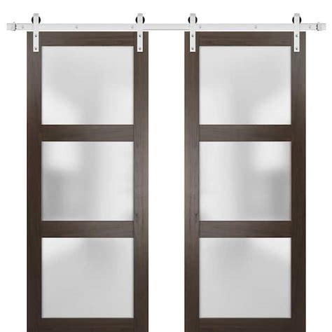 Sartodoors 56 In X 96 In 3 Panel Brown Finished Wood Sliding Door