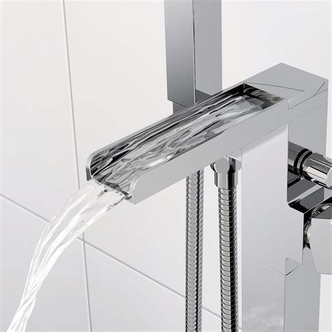 Waterfall Bathroom Freestanding Bath Shower Mixer Tap Square Chrome Lever Modern 5056093622907