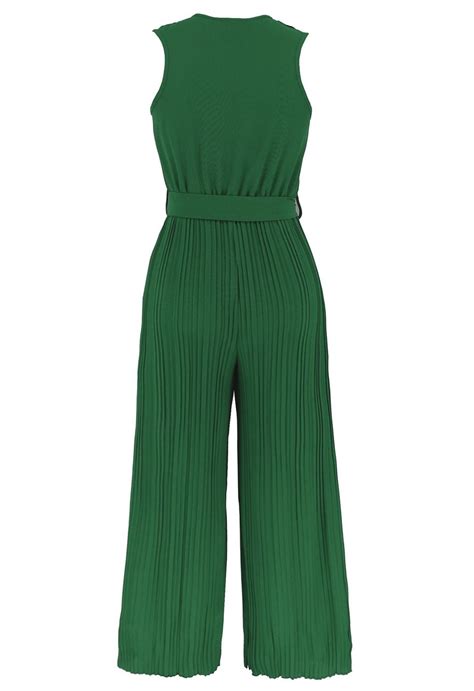 Tiered Ruffle Wrap Plisse Jumpsuit In Green Retro Indie And Unique