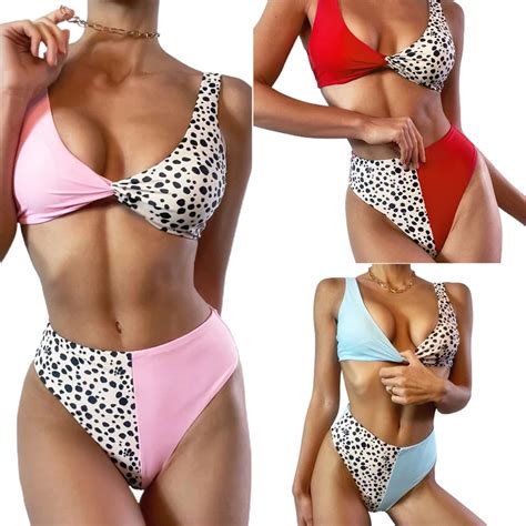 Female Two Piece Bathing Suit Leopard Print Padded Bikini Tops