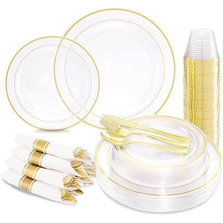 Amazon By Madee Pcs Clear Plates With Gold Rim Disposable