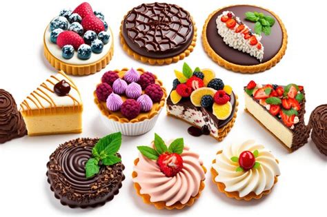 Premium AI Image | Various delectable pastries in a set on a white backdrop