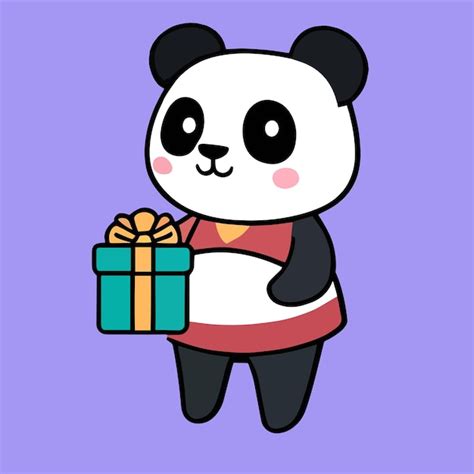 Conception De Mascotte Pour Un Panda Portant Une Jolie Boîte Cadeau