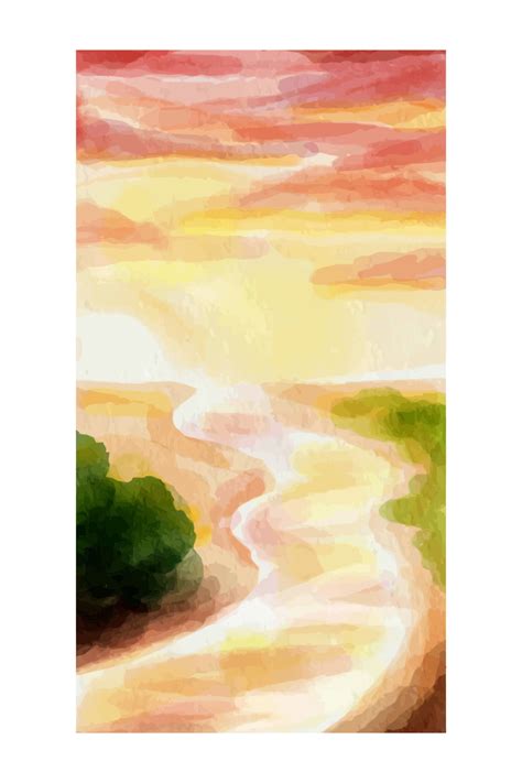 Watercolor landscape, red sunset over river, forest 21980925 Vector Art ...