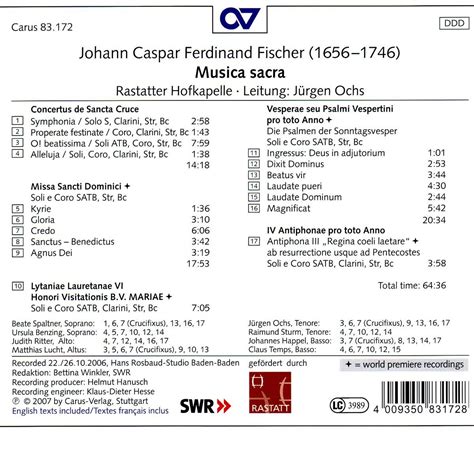 Johann Caspar Ferdinand Fischer Geistliche Werke Cd Jpc