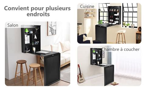 Costway Table Murale Rabattable Bureau Avec Tableau Noir Etag Re