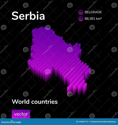 Stylized Neon Digital Isometric Striped Vector Serbia Map with 3d